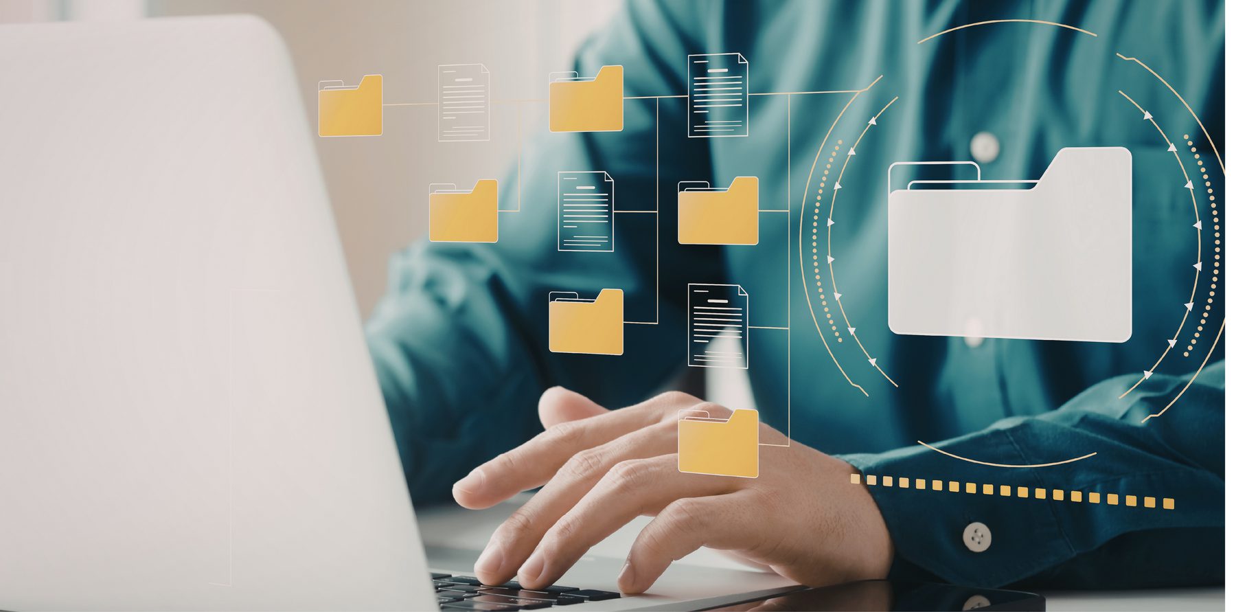Documentos digitales y carpetas en pantalla